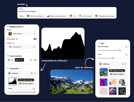 Tutoriel pour réaliser une photoviz à l'aide de l'IA sur Adobe Firefly à partir d'un prompt, d'une composition et d'une image de référence Tutoriel pour réaliser une photoviz à l'aide de l'IA sur Adobe Firefly à partir d'un prompt, d'une composition et d'une image de référence