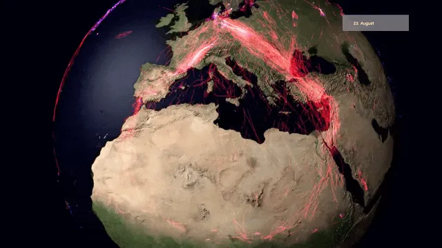 Ce globe animé, selectionné par Maxime Blondeau, représentant les migrations de nombreuses espèces d'animaux sur Terre. Les données proviennent de balises GPS. Ce globe animé, selectionné par Maxime Blondeau, représentant les migrations de nombreuses espèces d'animaux sur Terre. Les données proviennent de balises GPS.