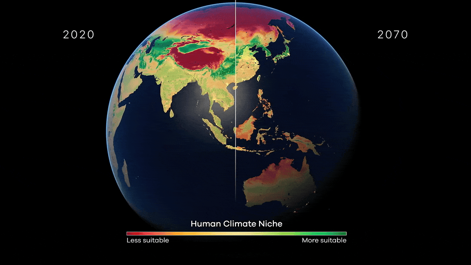 Ce globe animé, selectionné par Maxime Blondeau, représentant l'évolution des zones habitables par l'homme, entre 2020 et 2070. Ce globe animé, selectionné par Maxime Blondeau, représentant l'évolution des zones habitables par l'homme, entre 2020 et 2070.